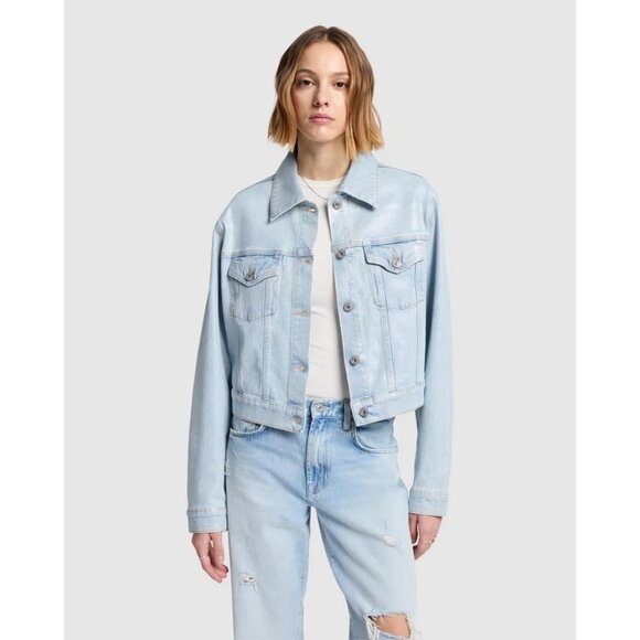 7 For All Mankind Nellie Trucker Jacket in Sunshine - Picture 2 of 4